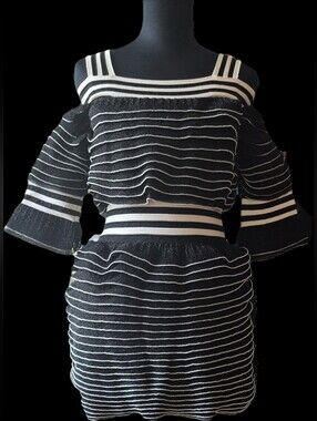 Alexander McQueen Striped Organza-Blend Knit Cold-Shoulder Dress S